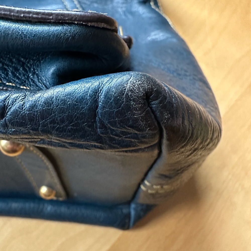 Vintage Dooney & Bourke Ocean Blue Kingston Hobo Leather Shoulder Bag - Picture 12 of 15